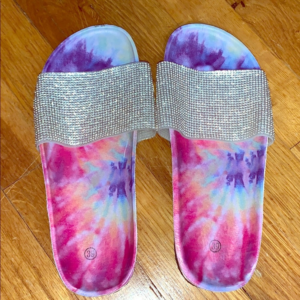 Tye dye slide sandals